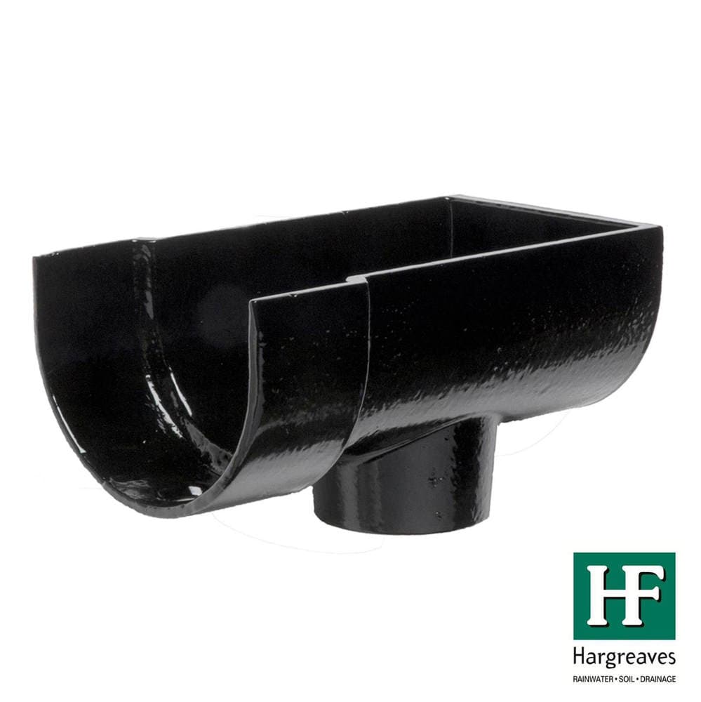 Hargreaves Premier Cast Iron Deep Half Round Gutter Stopend Outlet - 125mm for 75mm Downpipe Black
