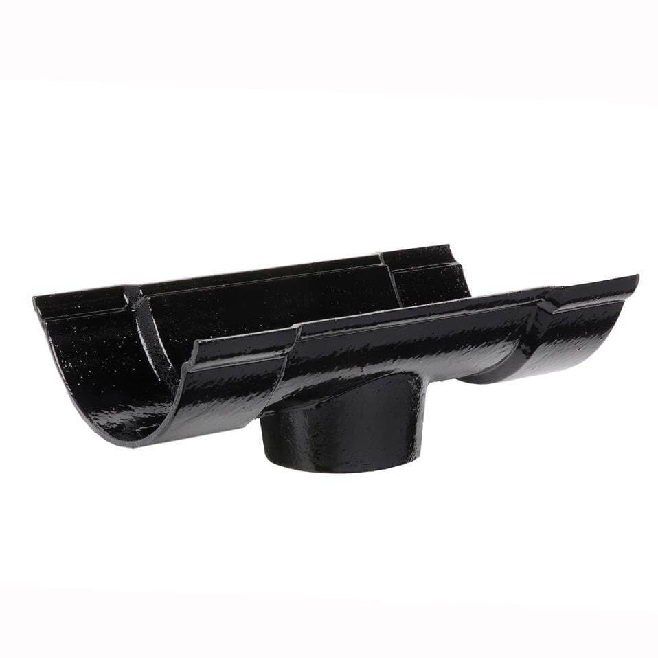 Hargreaves Premier Cast Iron Beaded Half Round Gutter Running Outlet - 115mm for 65mm Downpipe Black