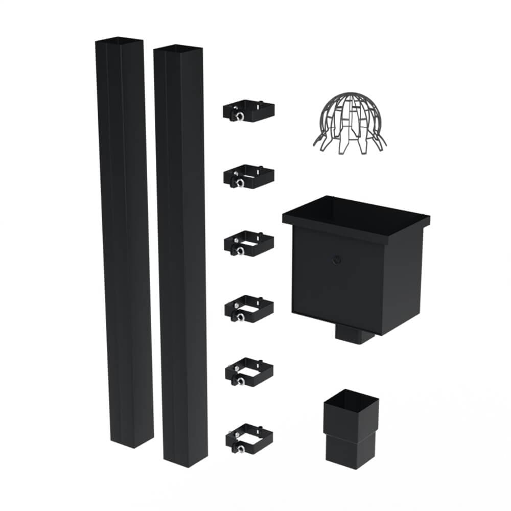 Galeco Square Steel Hopper & Downpipe Kit Black - 80mm Diameter