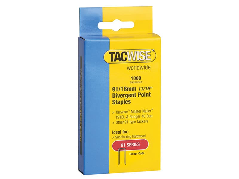 Tacwise 0287 91 Narrow Crown Divergent Point Staples 18Mm - Electric Tackers (Pack 1000)