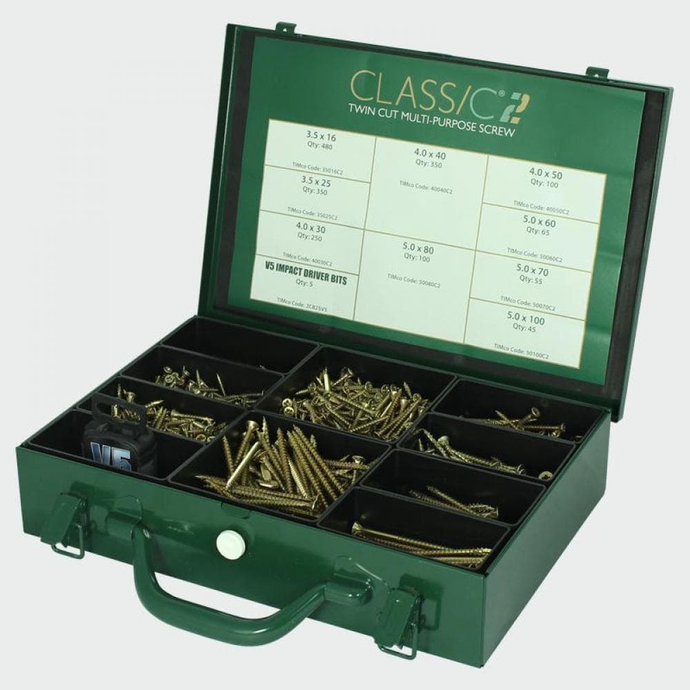 Timco C2SC C2 Strong-Fix Premium Multi-Purpose Screws - Assorted Trade Case - Pz -Double Countersunk - Yellow 1 798 Pcs