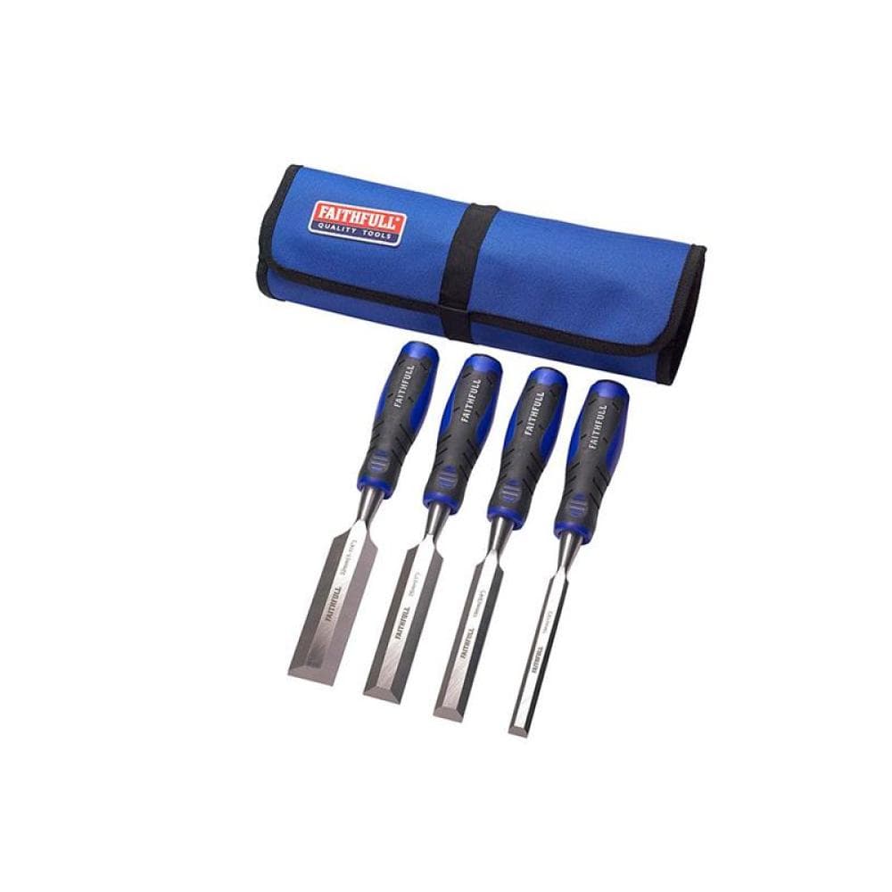 Faithfull Soft Grip Chisel Set + Chisel Roll 4 Piece