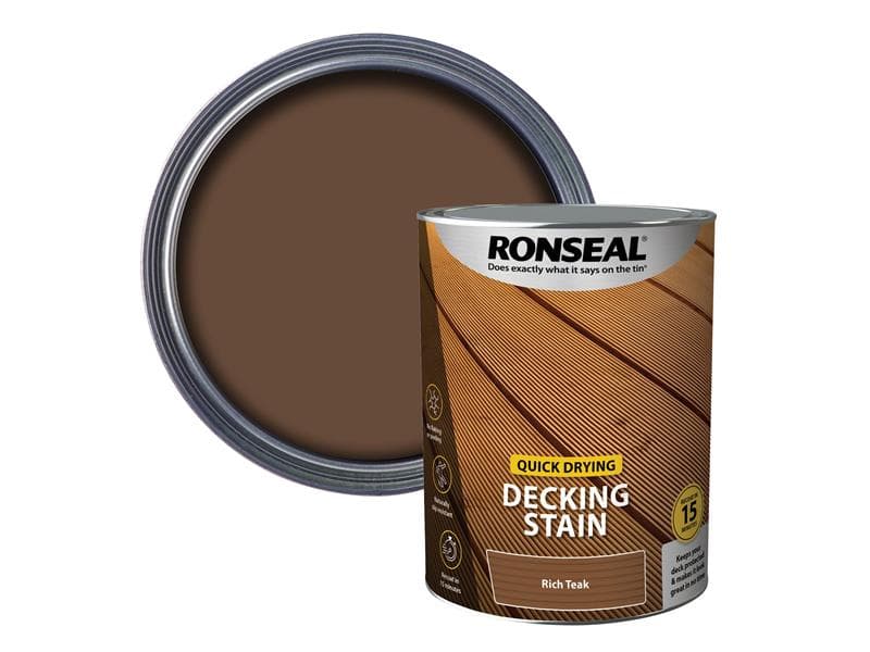 Ronseal 39087 Quick Drying Decking Stain Rich Teak 5 Litre