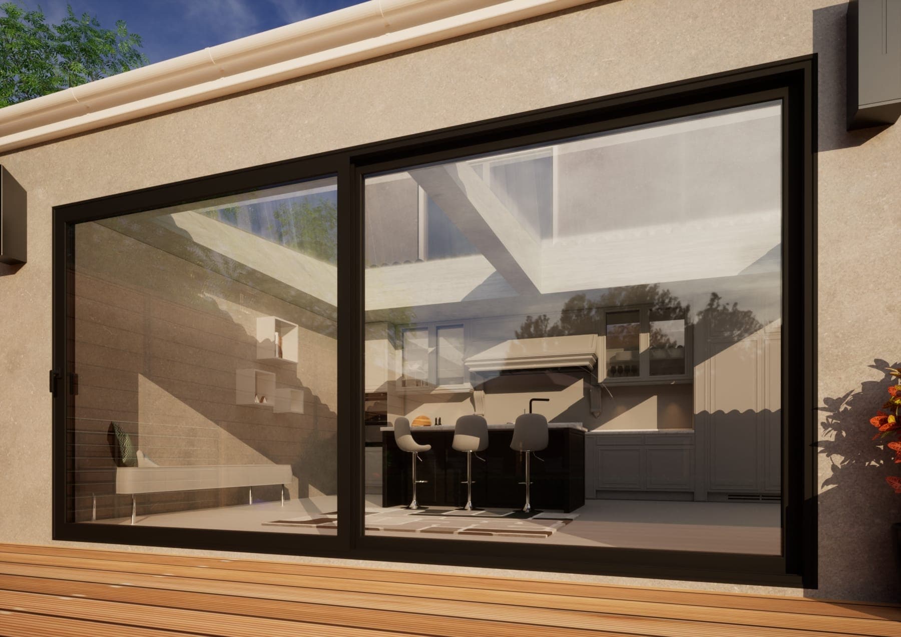Aluminium Sliding Door Part Q Compliant - 4200mm Black - Left Hand Slide & Right Hand Fixed