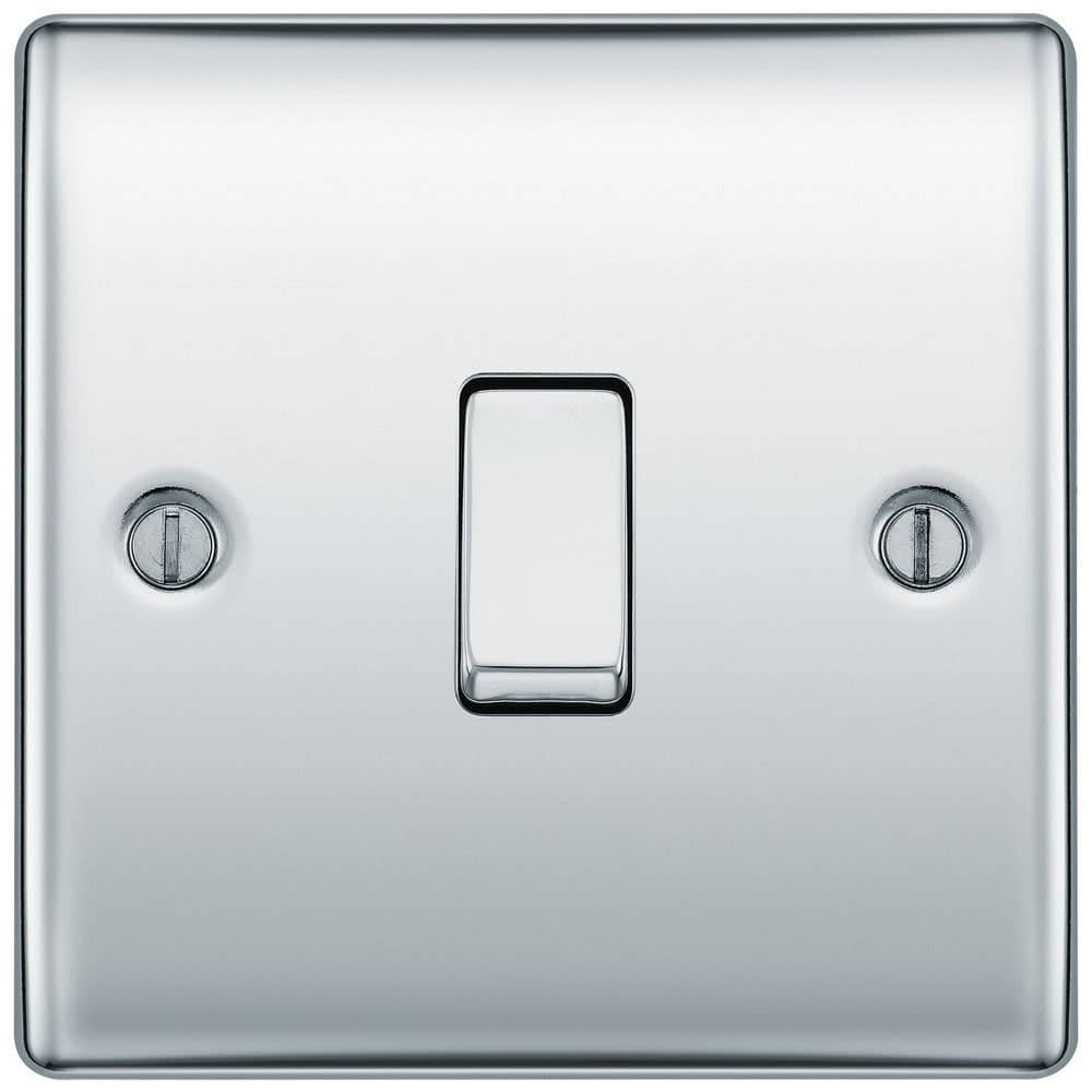 Single Light Switch - 1 Gang 2 Way - Polished Chrome