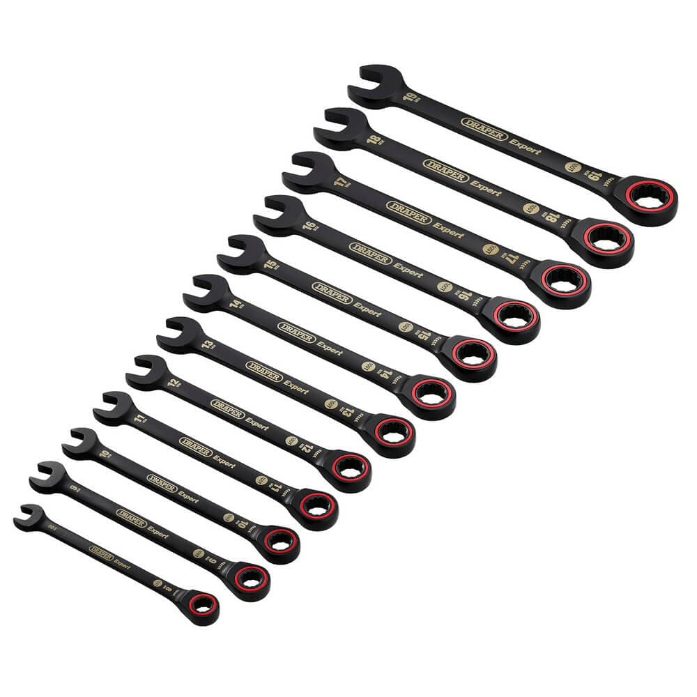 Draper Expert Hi-Torq® Metric Ratchet Combination Spanner Set Black (12 Piece) set 12 03896