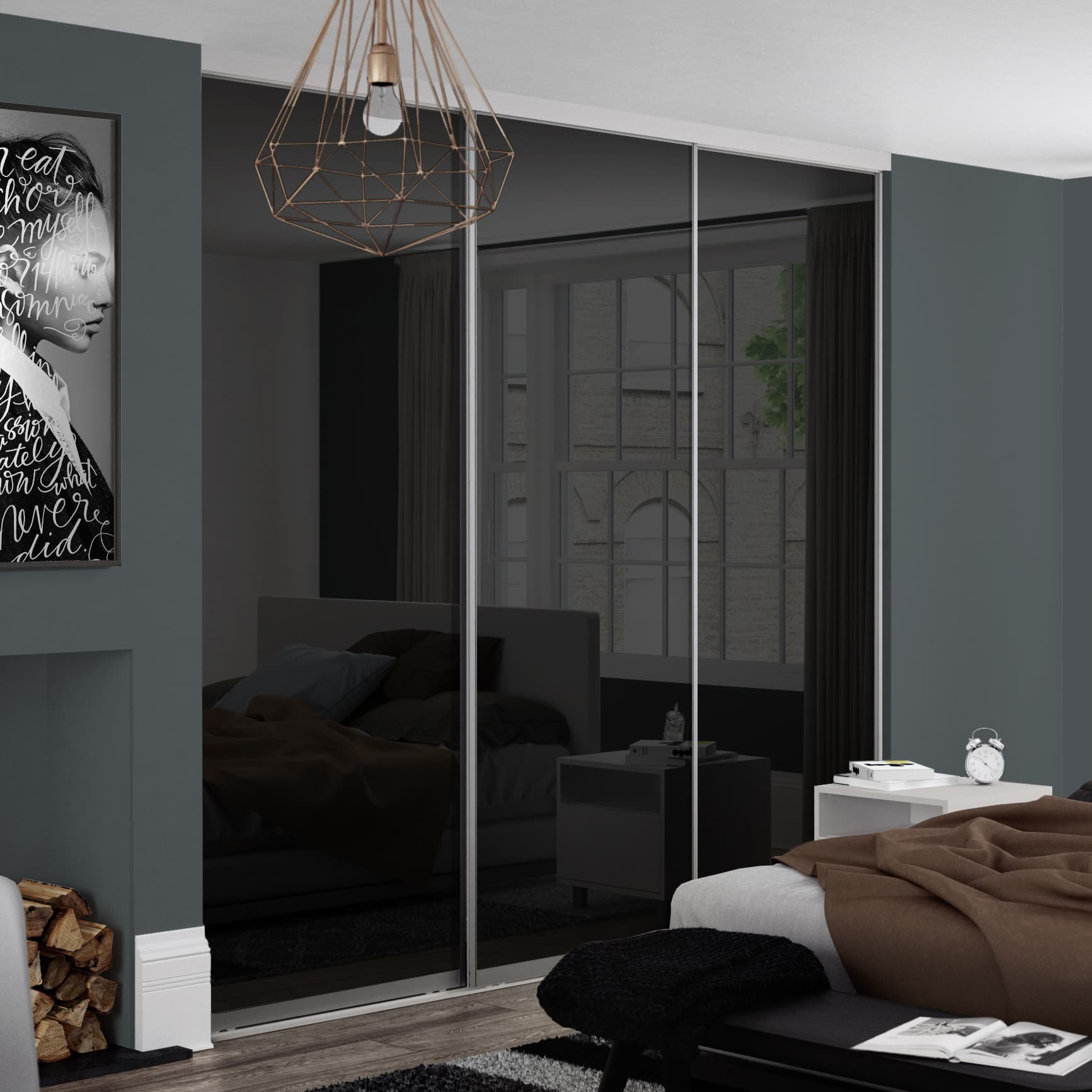 Spacepro Silver & Black Steel and Glass Contour Frame Sliding Doors, Size: 2216x2260mm