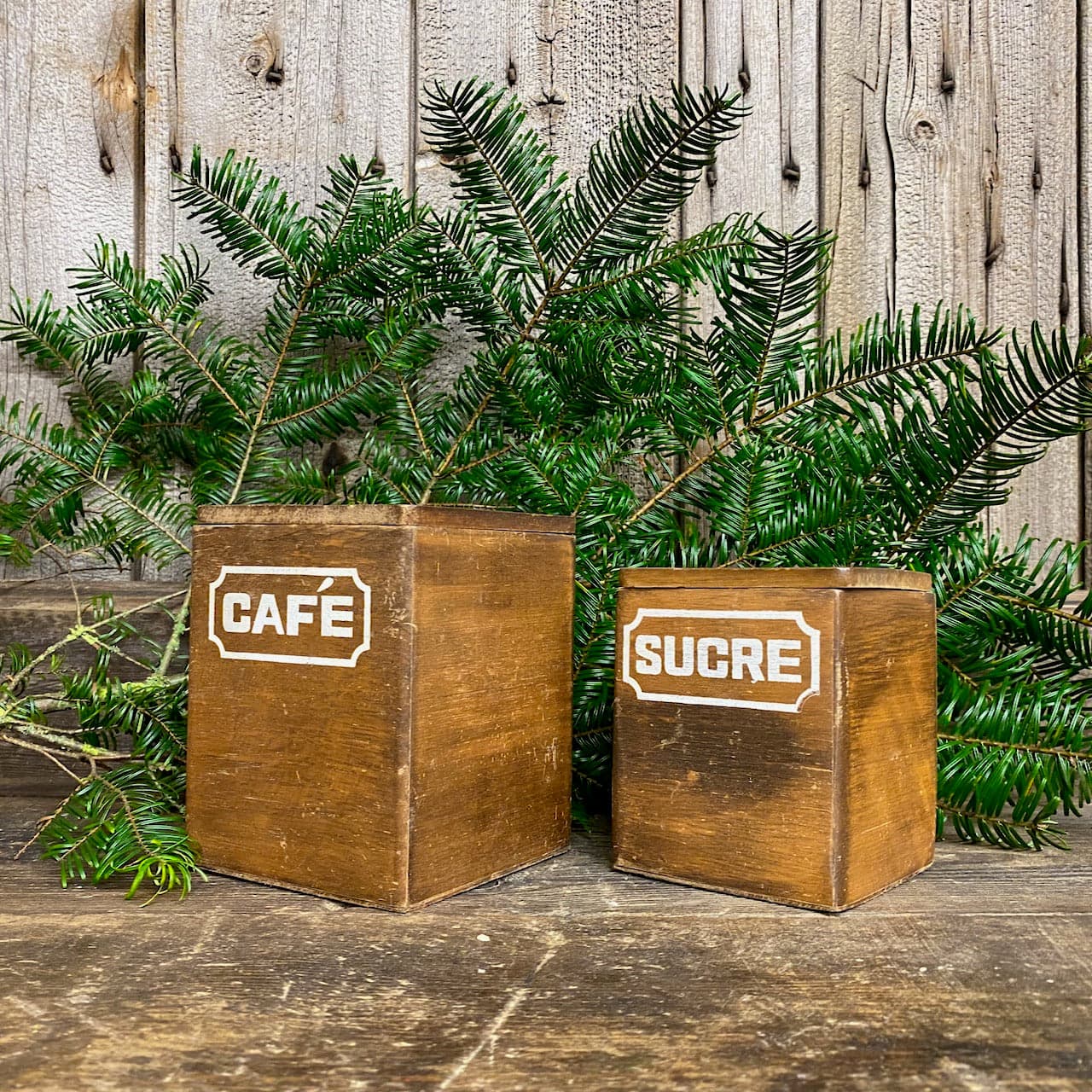 Vintage French Wooden Kitchen Boxes Set 3