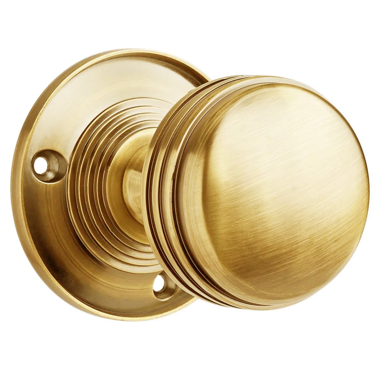 Sprung Ringed Mortice Door Knob - Brushed Brass - Pair - Designer Levers