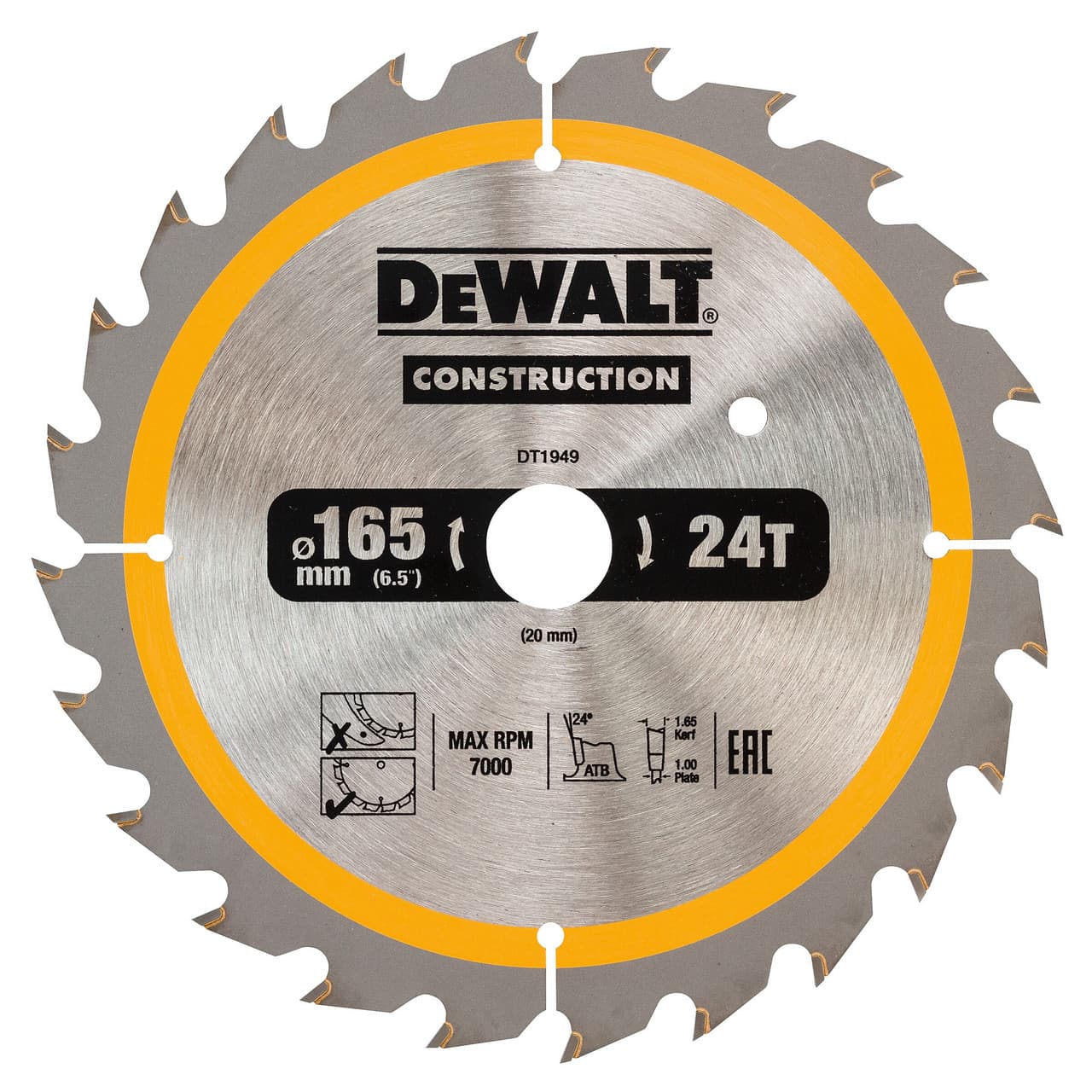 Dewalt Dt1949 Construction Circular Saw Blade 165 X 20Mm X 24T