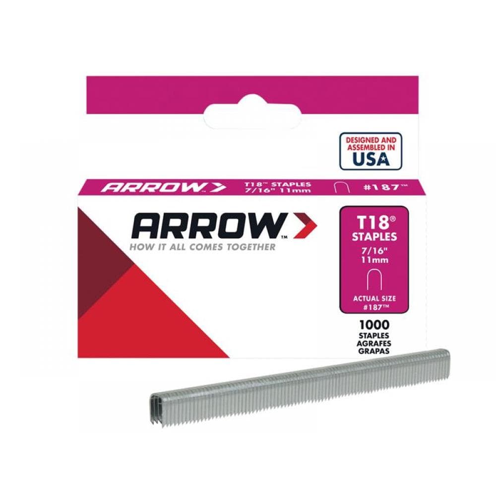 Arrow A187 T18 Staples 11Mm (7/16In) (Box 1000)