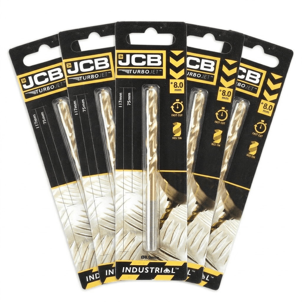 JCB 8 x 117mm 7 Point HSS Drill Bit TurboJet (5 Pack) | 5055803318789-X5