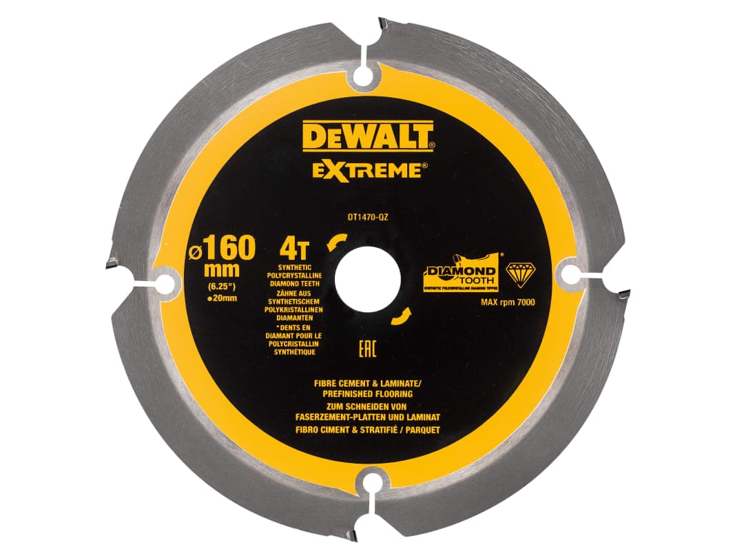 DEWALT Power Tools Extreme PCD Fibre Cement Saw Blade 160 x 20mm x 4T DT1470-QZ