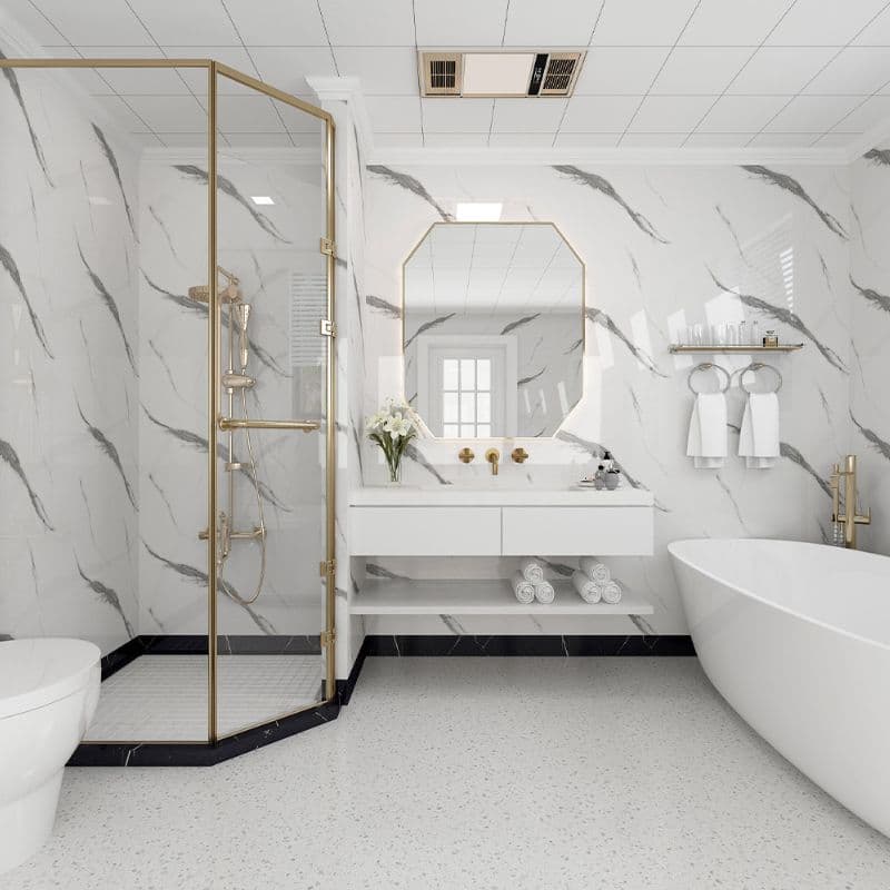 Bathroom Wall Panel - 1000mm x 2400mm x 10mm Charcoal Carrara Marble Super Matt