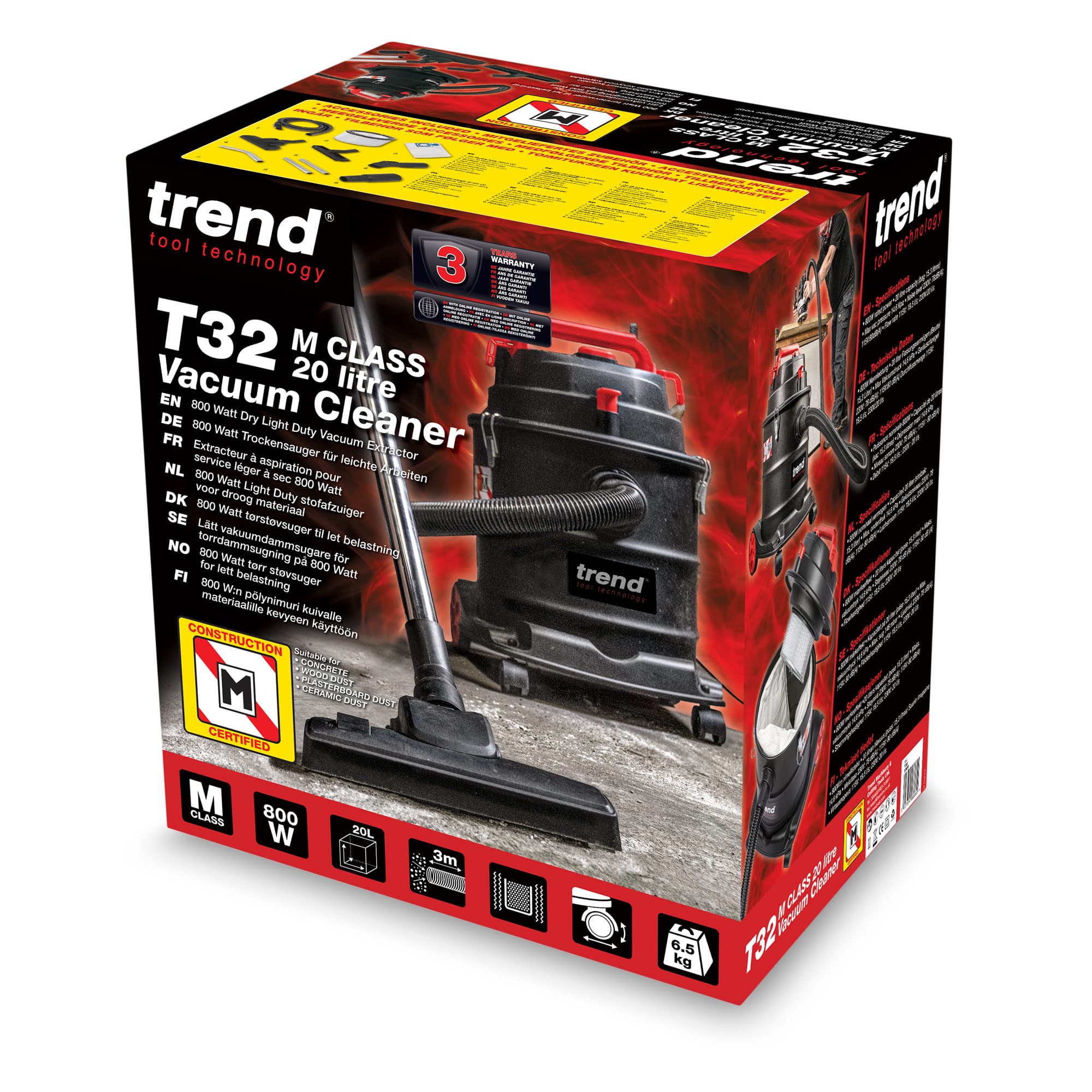 Trend M-Class Dust Extractor 800W 230V - Euro Plug - Authorised Distributors Only Pk 1 T32/EURO