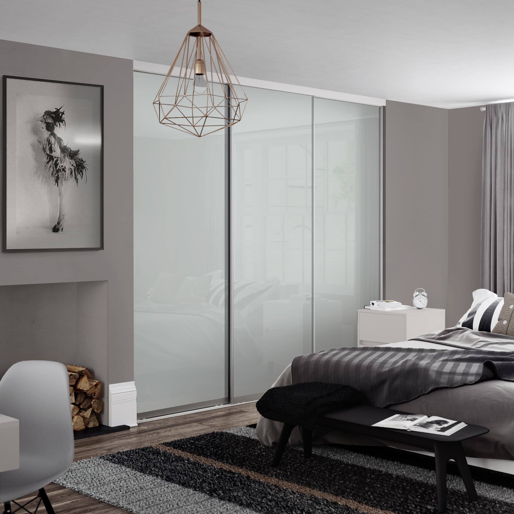 Spacepro Silver & White Steel and Glass Contour Frame Arctic Sliding Doors, Size: 1760x2260mm