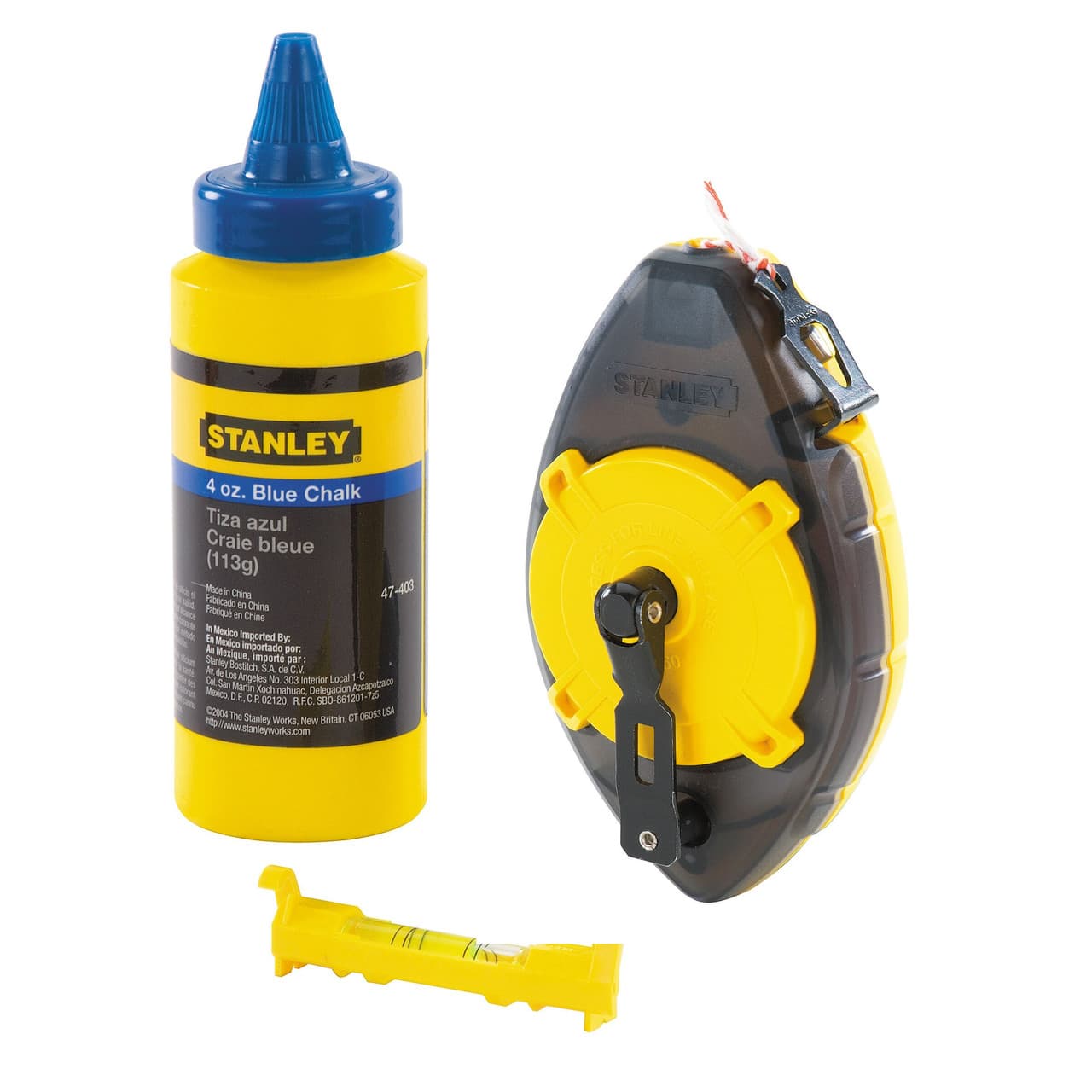 Stanley 0-47-465 Powerwinder Chalk Line Level & Blue Builders Chalk