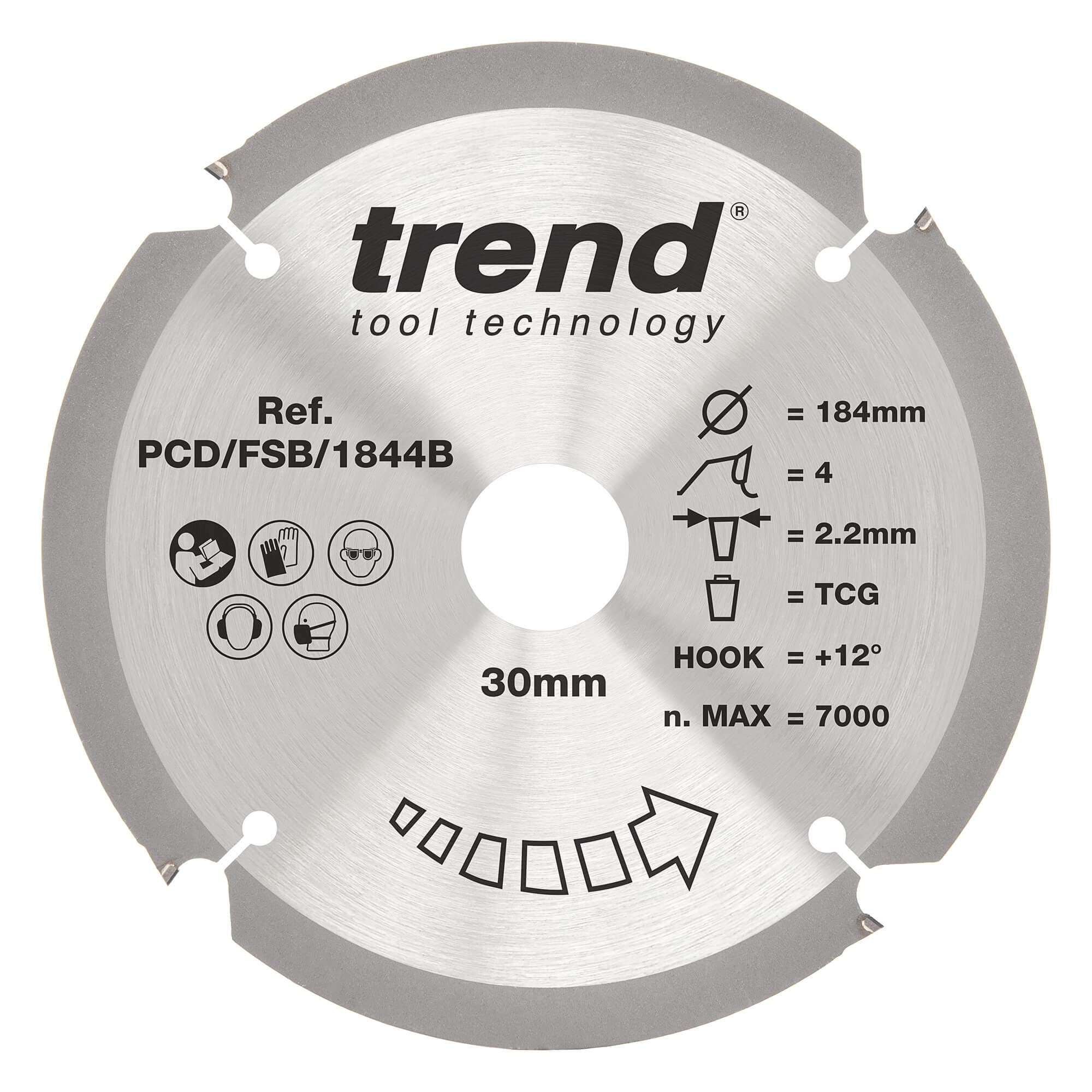 Trend Pcd Fibre Cement Circular Saw Blade 184Mm X 30Mm X 4T PCD/FSB/1844B