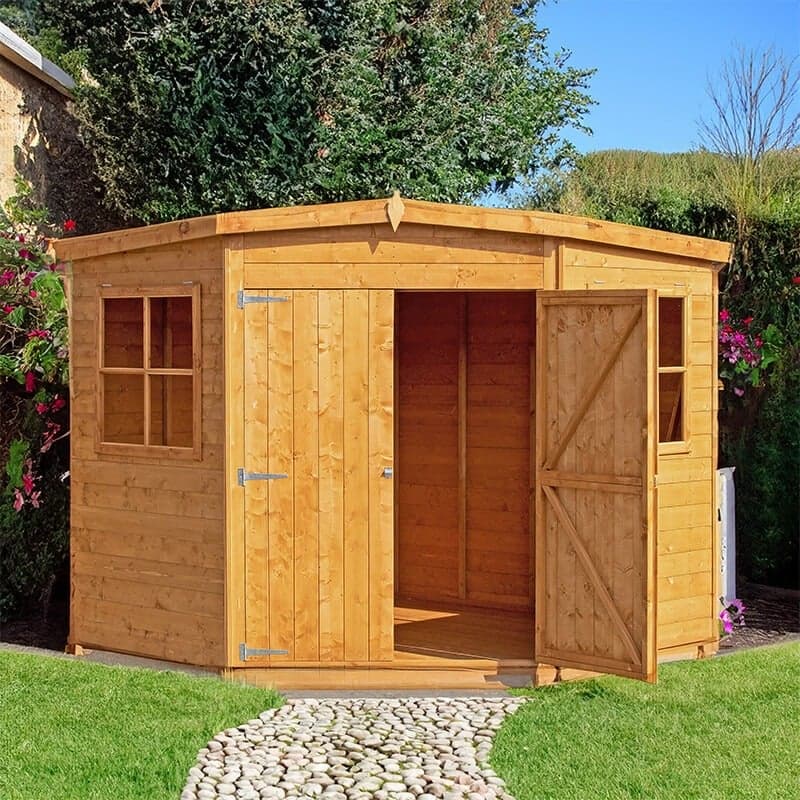 7'5 x 7'5 Shire Shiplap Wooden Corner Garden Shed (2.33m x 2.33m)