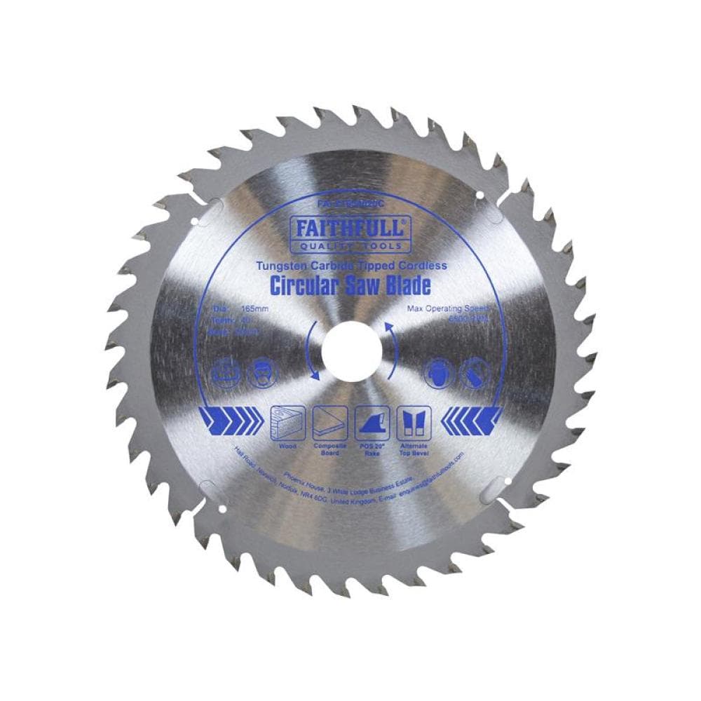 Faithfull Tct Cordless Trimsaw Blade 165 X 20Mm X 40T Pos