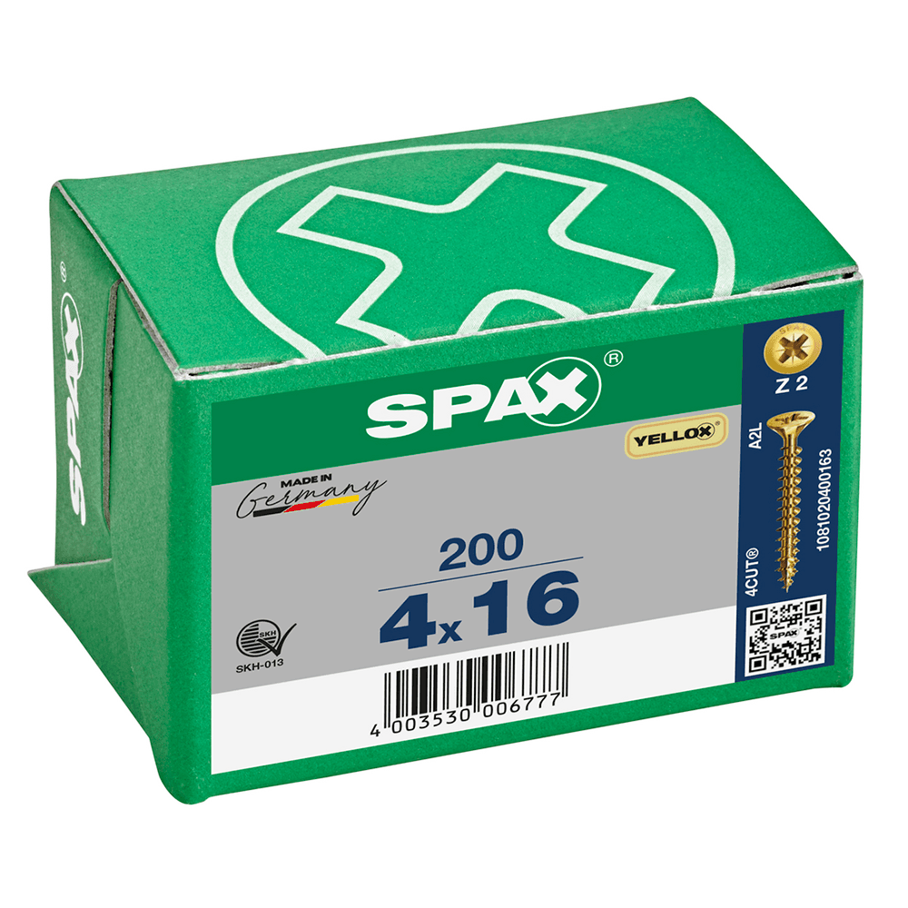 SPAX PZ Flat Countersunk Screw Yellox Coated - 4 x 16mm Qty 200