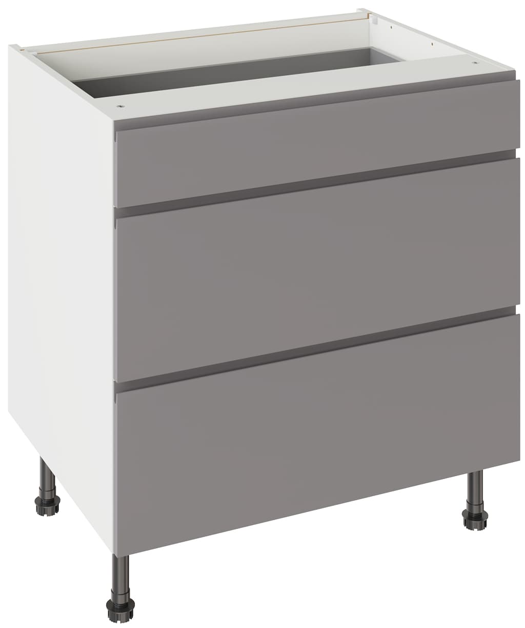 Flatpack Three Drawer Base Unit J-pull Ultra Matt Dust Grey 800mm - FKKJ0807