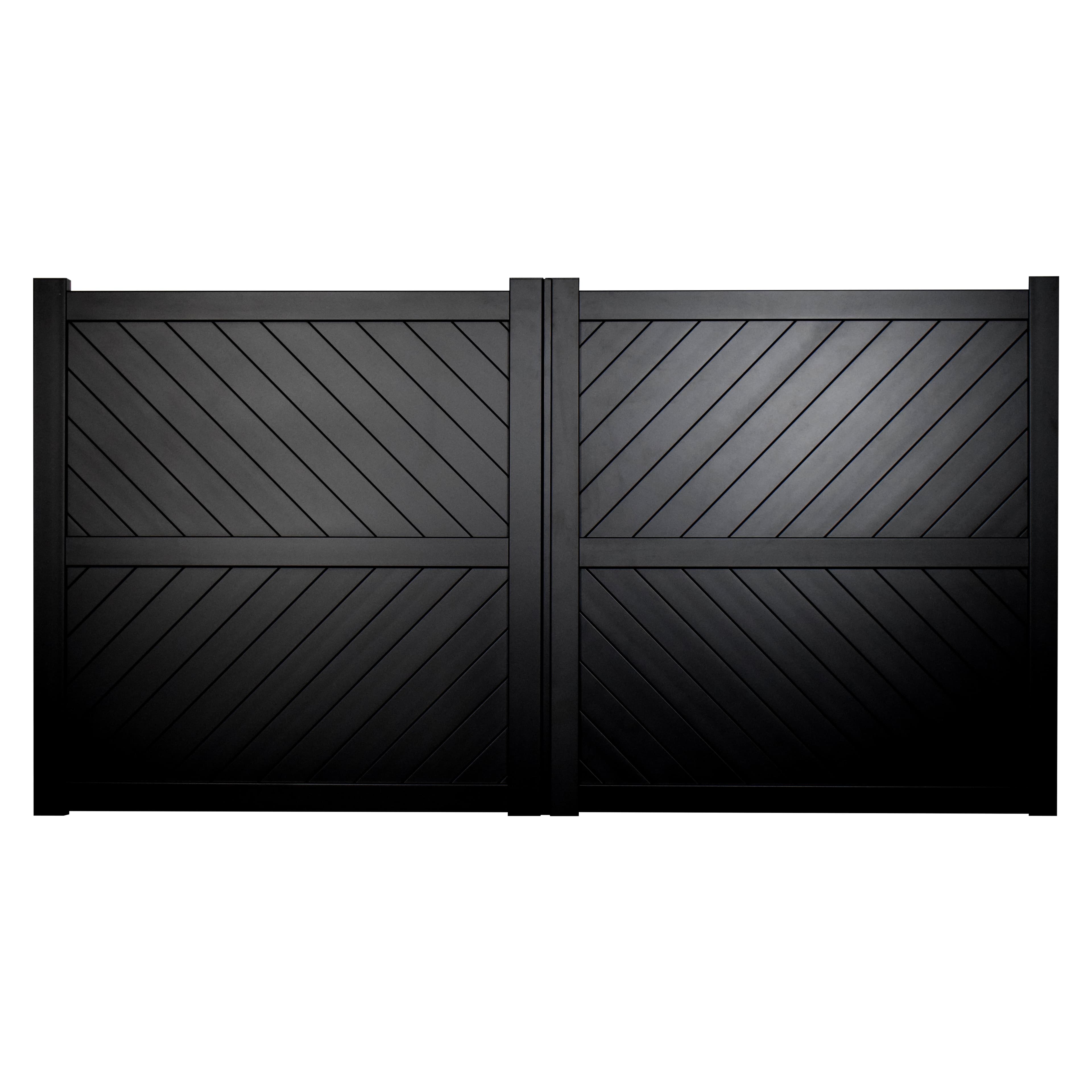 Cambridge Double Swing Flat Top Driveway Gate with Diagonal Solid Infill 3500 x 2000mm Black