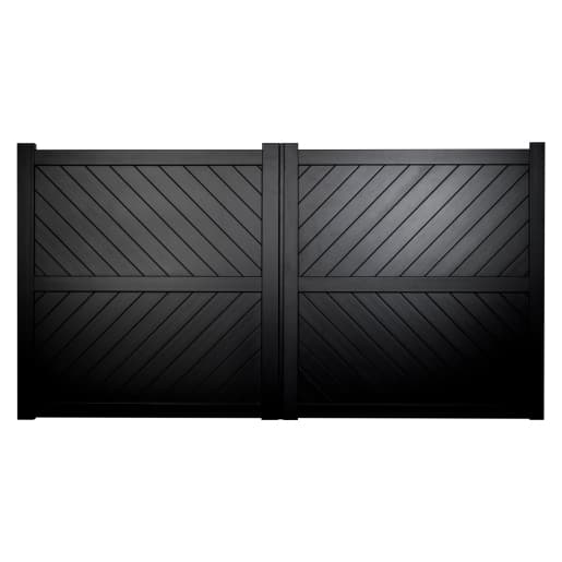Cambridge Double Swing Flat Top Driveway Gate with Diagonal Solid Infill 3500 x 2000mm Black