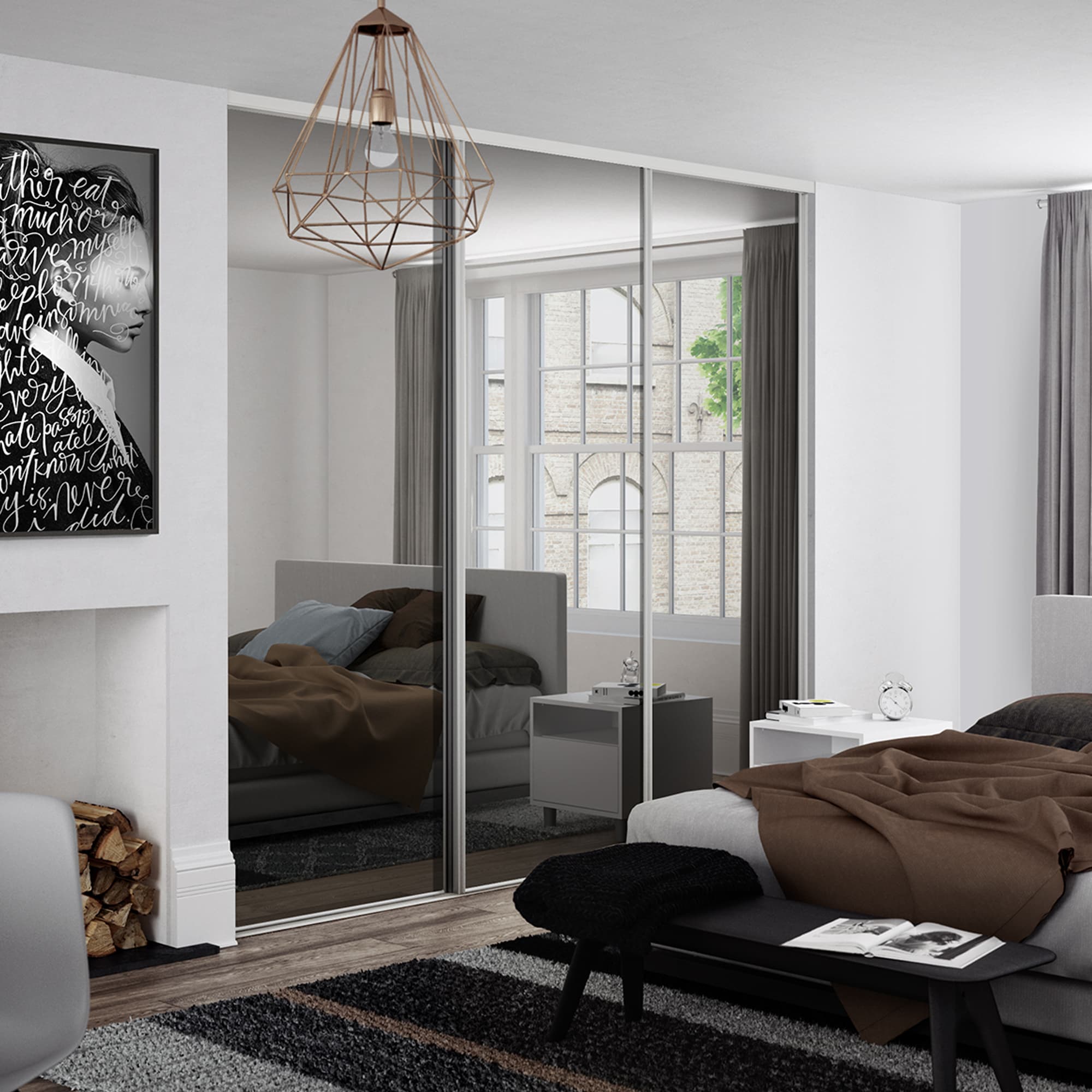Spacepro Silver Steel and Glass Heritage Frame Mirror Sliding Doors, Size: 2692x2260mm