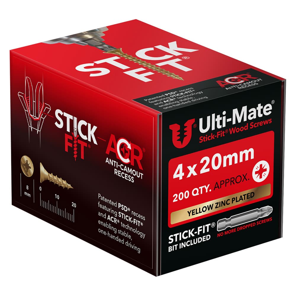 Ulti-Mate® Stick-Fit® Wood Screws 4.0 x 20mm Qty 200
