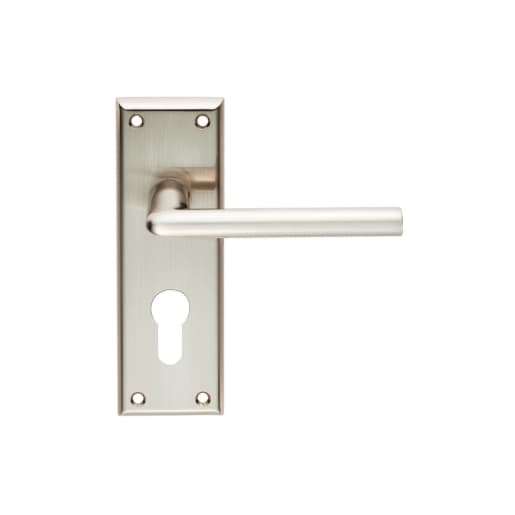 4FireDoors Vogue Lever Handle On Euro Profile Back Plate Satin Nickel