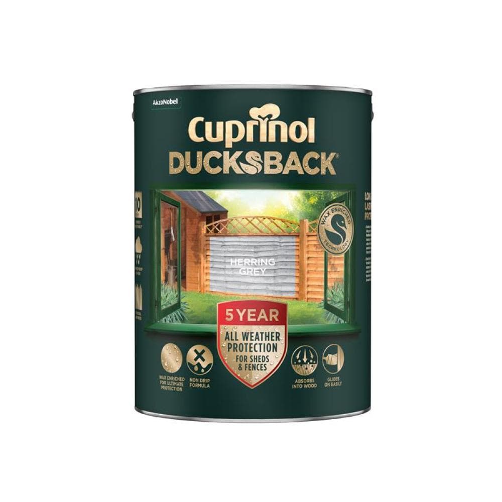 Cuprinol 5701422 Ducksback 5 Year Waterproof For Sheds & Fences Herring Grey 5 Litre