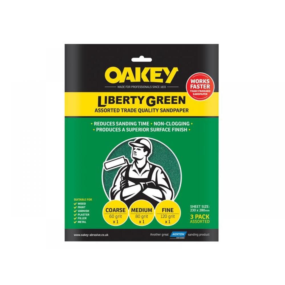 Oakey 63642584727 Liberty Green Aluminium Oxide Sheets 230 X 280Mm Assorted (3)