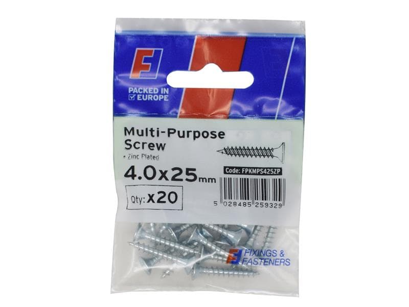 Forgefix FPKMPS425ZP Multi-Purpose Pozi Screw Csk St Zp 4.0 X 25Mm Forgepack 20