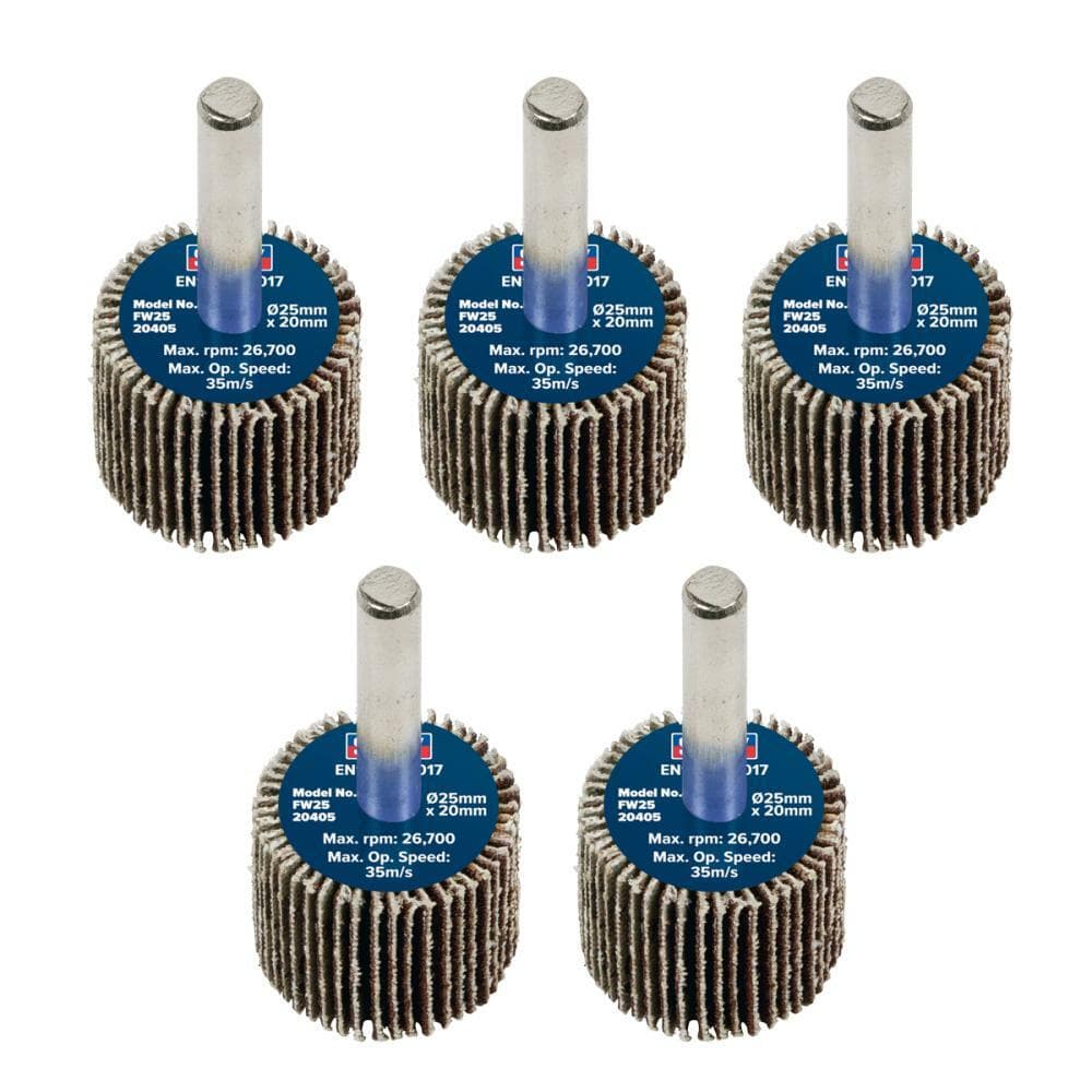 Sealey FW2520405 Abrasive Flap Wheel Ø25 X 20Mm Ø6Mm Shaft 40Grit - Pack Of 5