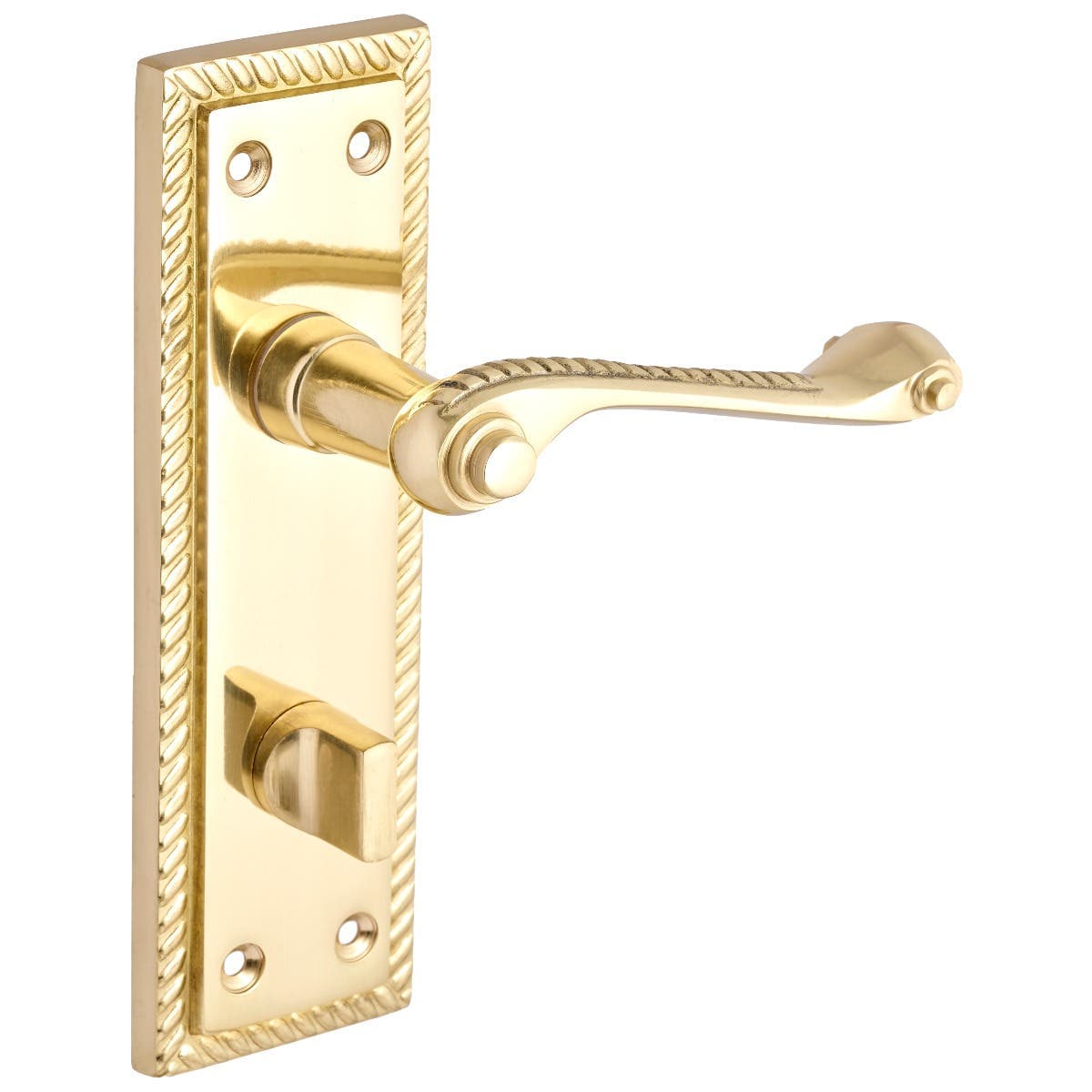 Polished Brass Georgian Long Backplate Scroll Lever Bathroom Thumb Lock Door Handle - Solid Brass - Pair - Designer Levers
