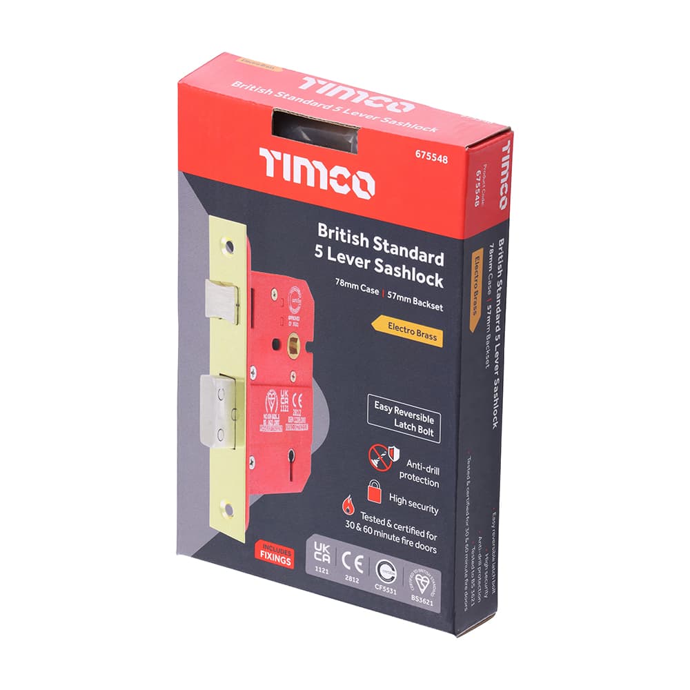 Timco 5 Lever British Standard Ce Sashlock - Electro Brass Box 1 675548