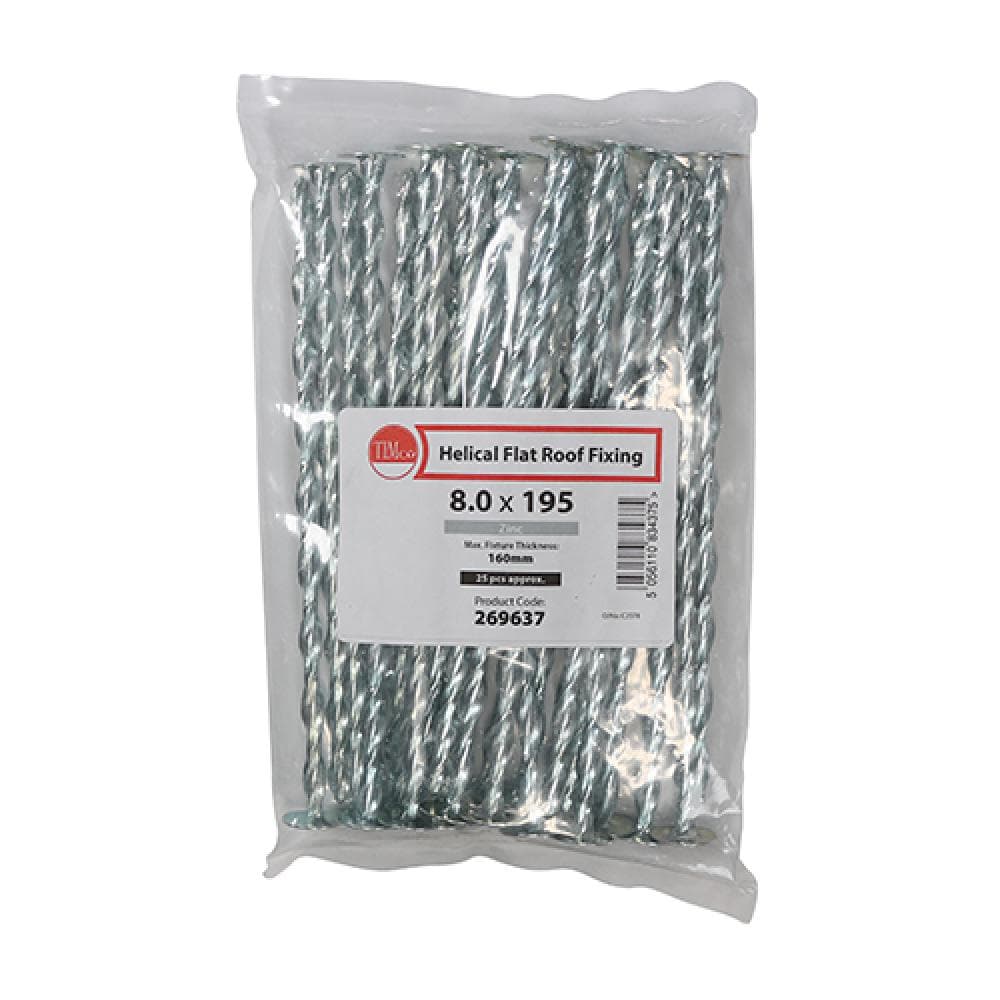 Timco 269637 Helical Flat Roof Fixing - Zinc 8.0 X 195 Bag 25