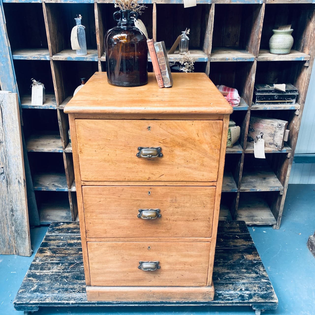 Victorian Antique Pine Bank Of Drawers Filing Cabinet