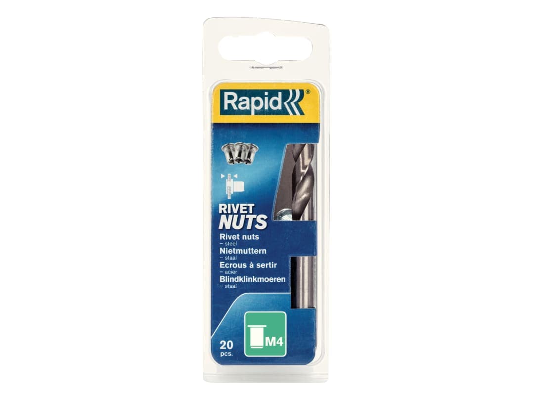 Rapid Steel Rivet Nuts M4 (Pack 20 + Free Drill Bit) 5000671