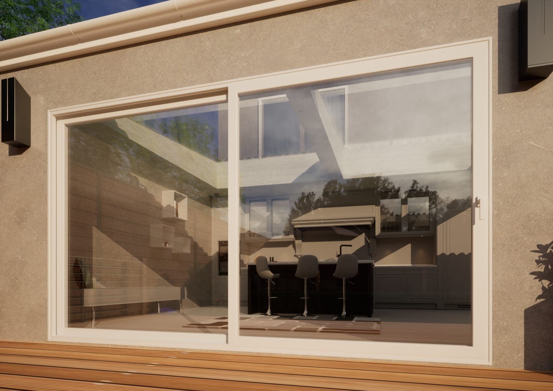 Aluminium Sliding Door Part Q Compliant - 3600mm White - Right Hand Slide & Left Hand Fixed
