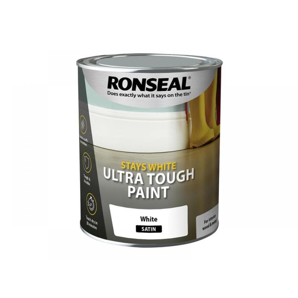 Ronseal 37524 Stays White Ultra Tough Paint Satin White 750Ml