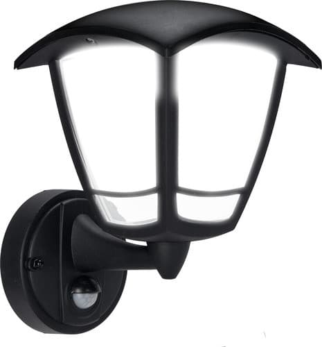 Exterior Led Pir Coach Lantern 4 Panel Bottom Arm 640Lm 8W 4000K Ip44 Black LEXCL4B6B4P-01
