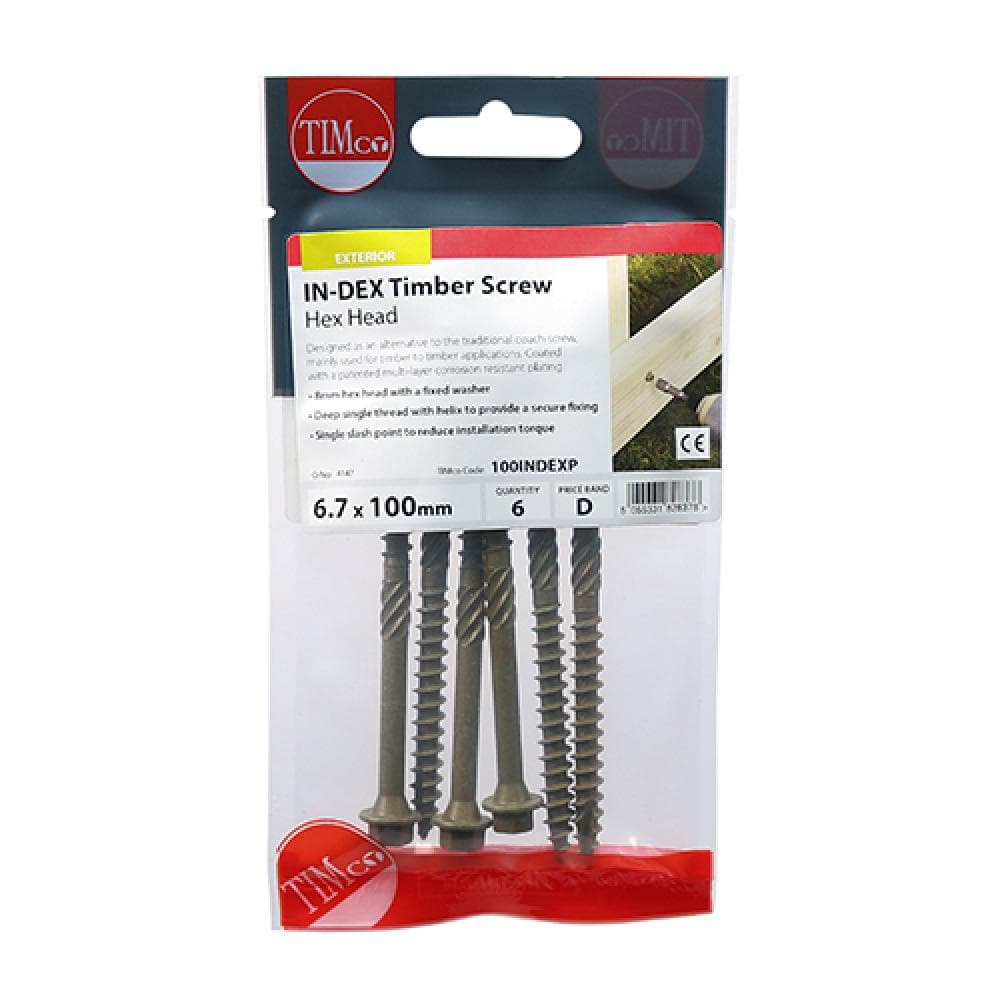 Timco 100INDEXP Timber Screws - Hex Head - Exterior - Green 6.7 X 100 TIMpac 6