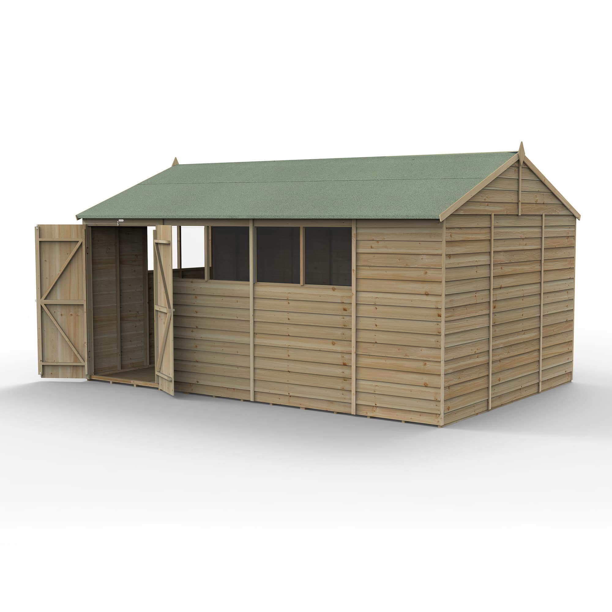 4LIFE Reverse Apex Shed 15 x 10 - Double Door - 6 Windows Installation