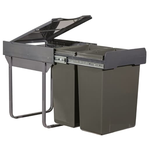 Hafele Tek Pull Out Bin 500 Hinged 2 x 30L Dark Grey