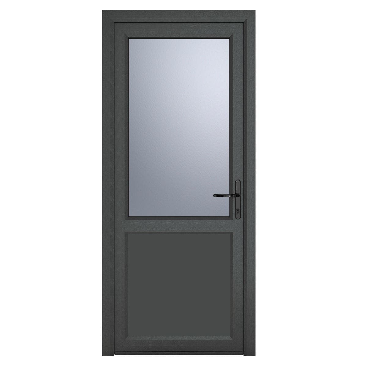 uPVC Anthracite Grey Ex/White Int - Single External Door- Half Glass - Obscure - Double Glazed - Left Hand Open - 920mm x 2090mm