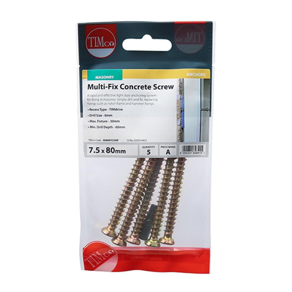 Timco 00050TCONP Concrete Screws - Tx - Flat Countersunk - Yellow 7.5 X 50 TIMpac 8