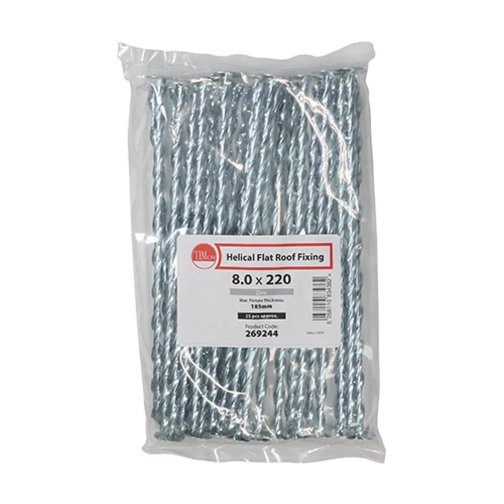 Timco 269244 Helical Flat Roof Fixing - Zinc 8.0 X 220 Bag 25