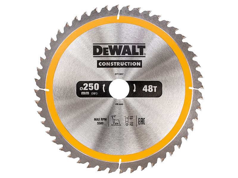 Dewalt DT1957-QZ Stationary Construction Circular Saw Blade 250 X 30Mm X 48T